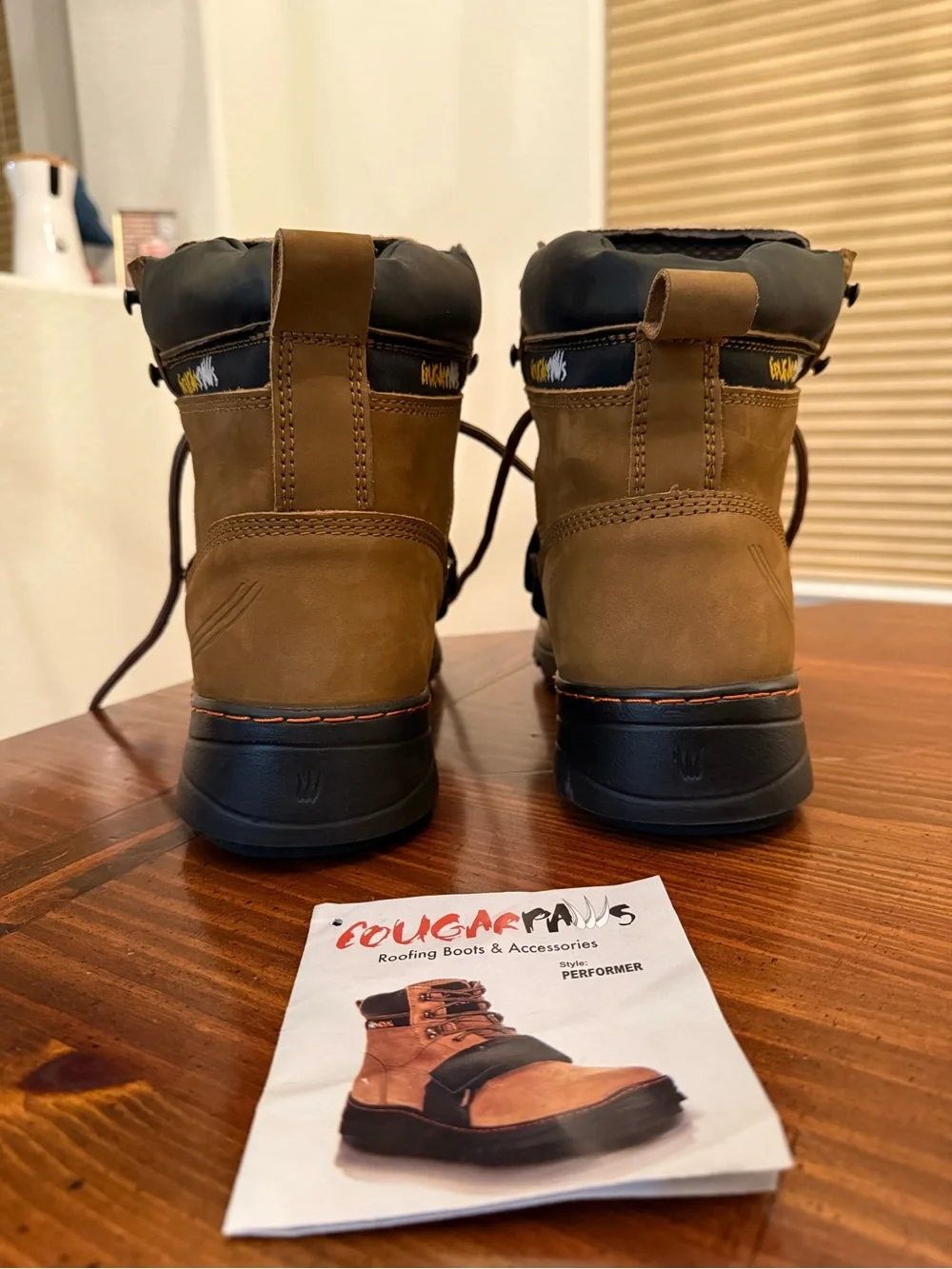 CougarPaws Performer Brown Leather Roofing Boots with Black Strap - Mens 12